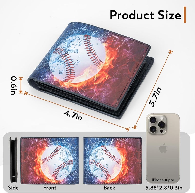 Fonwill Teen Boys Wallet, Birthday Gift for 5 6 7 8 9 10 11 12 Year Old Boys, Cool Baseball Bifold Rfid Blocking Leather Wallet With Coin Pocket ID Window, Christmas Birthday Gift for Boy Girls Teen 3-14 Ages - Image 5